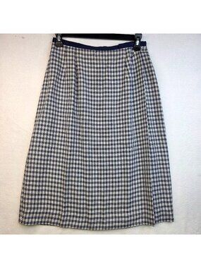 Vintage 90s Susan Bristol Plaid A Line Skirt 8 Navy White Country Cottage Preppy